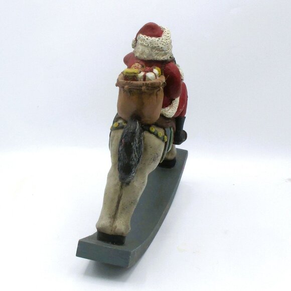 Vtg Hand Painted Ceramic Clay Santa Claus On Rocking Horse Holiday Decor 10" X 9 - Picture 2 of 5